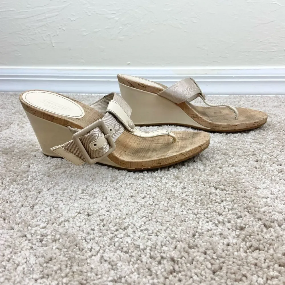 Coach Bernadette Patent T Leather Strap Cork Wedge